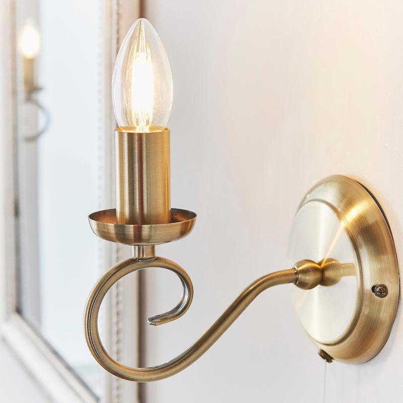 Traditional Wall Lights - Trafford Antique Brass Finish Single Arm Wall Light 180-1AN right 2