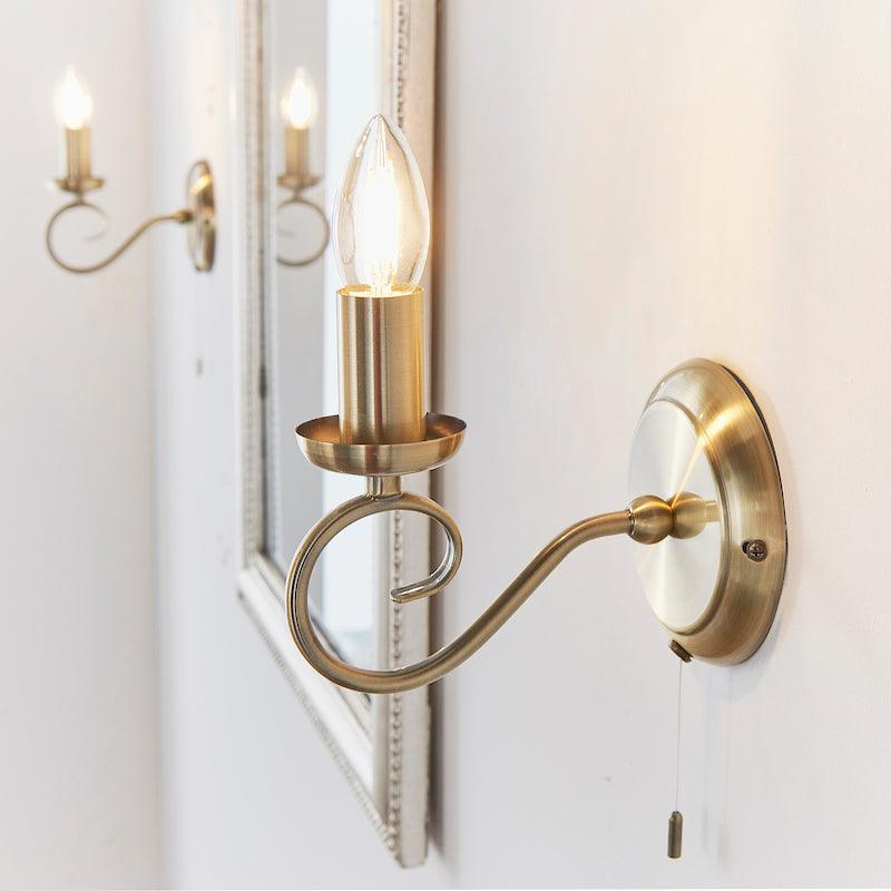 Traditional Wall Lights - Trafford Antique Brass Finish Single Arm Wall Light 180-1AN duo 2