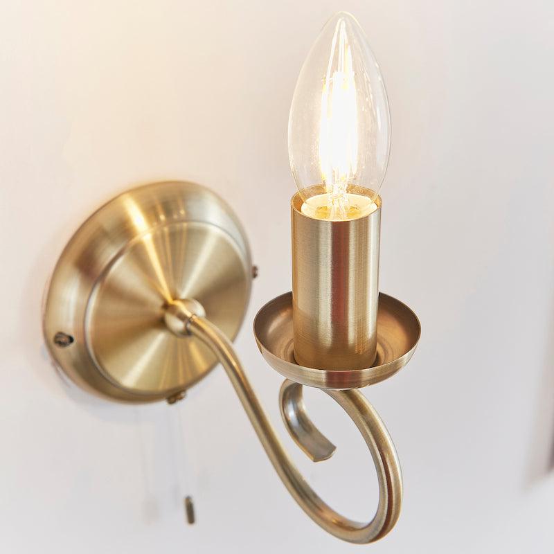 Traditional Wall Lights - Trafford Antique Brass Finish Single Arm Wall Light 180-1AN close up left