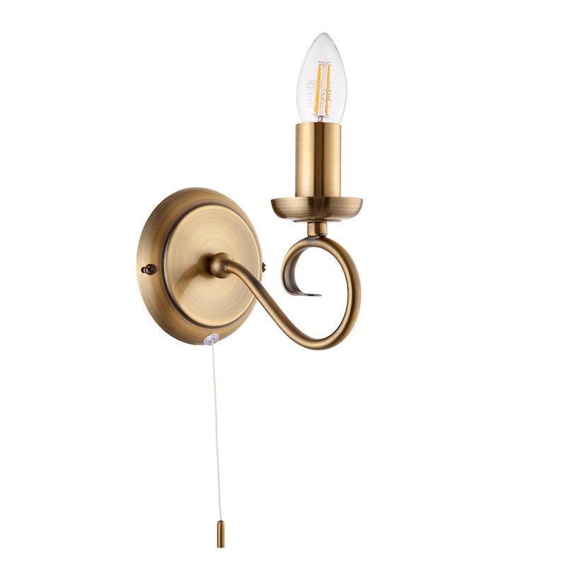 Traditional Wall Lights - Trafford Antique Brass Finish Single Arm Wall Light 180-1AN full turned off