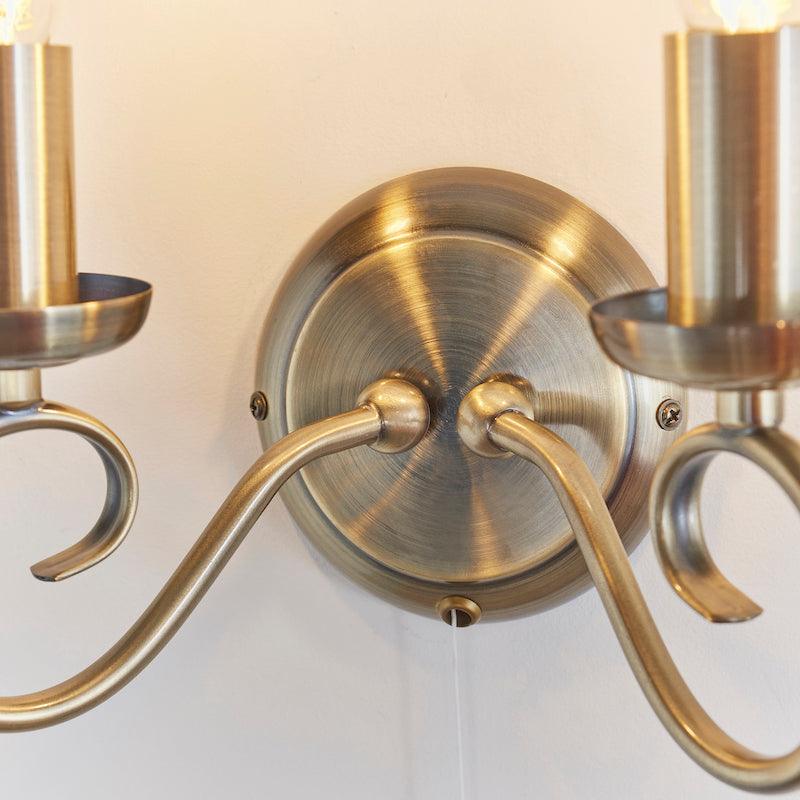 Traditional Wall Lights - Trafford Antique Brass Finish Twin Arm Wall Light 180-1AN fitting