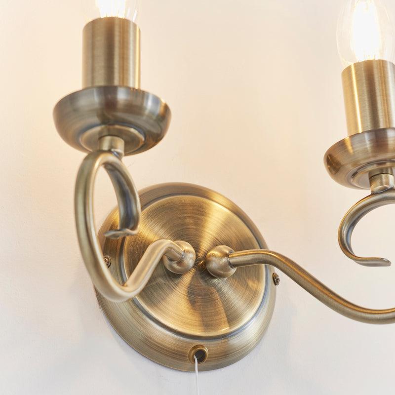 Traditional Wall Lights - Trafford Antique Brass Finish Twin Arm Wall Light 180-1AN under view