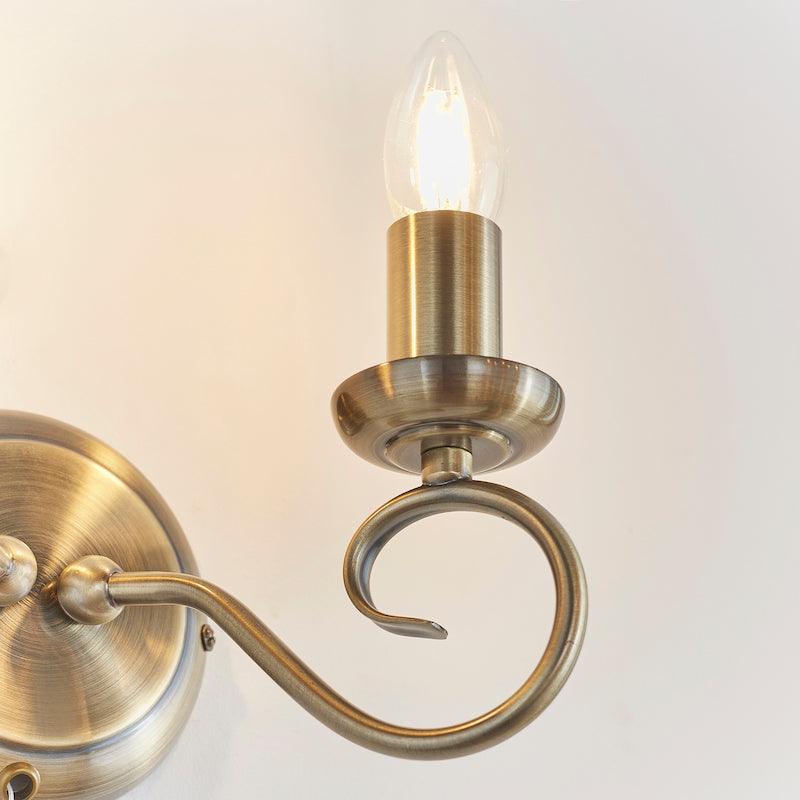 Traditional Wall Lights - Trafford Antique Brass Finish Twin Arm Wall Light 180-1AN single