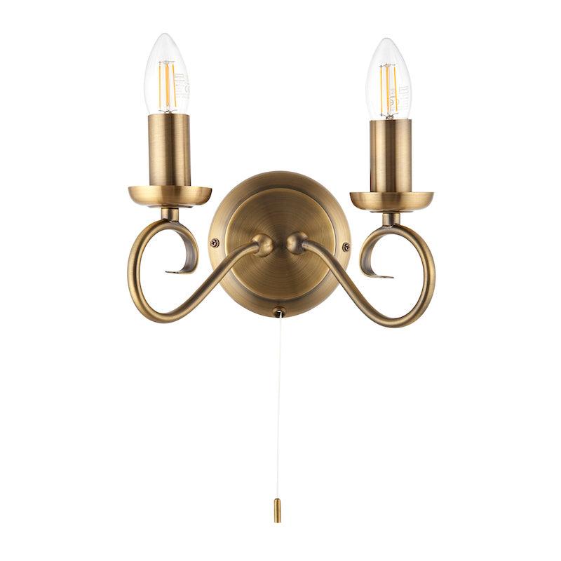 Traditional Wall Lights - Trafford Antique Brass Finish Twin Arm Wall Light 180-1AN turned off