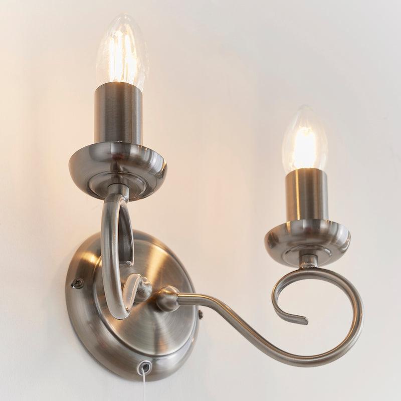 Traditional Wall Lights - Trafford Antique Silver Finish Twin Arm Wall Light 180-5AS under view