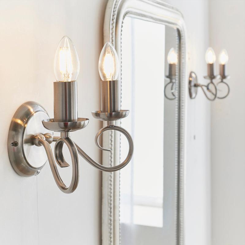Traditional Wall Lights - Trafford Antique Silver Finish Twin Arm Wall Light 180-5AS duo