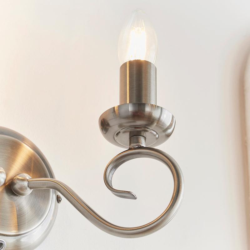 Traditional Wall Lights - Trafford Antique Silver Finish Twin Arm Wall Light 180-5AS single under view