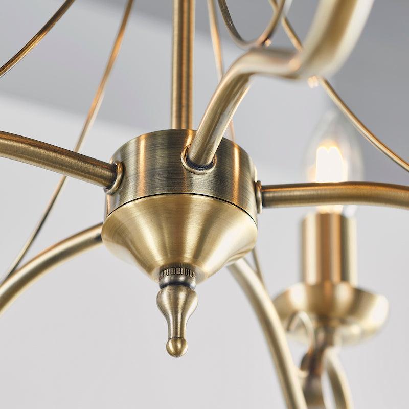 Traditional Ceiling Pendant Lights - Trafford Antique Brass Finish 5 Light Chandelier 61639 centre