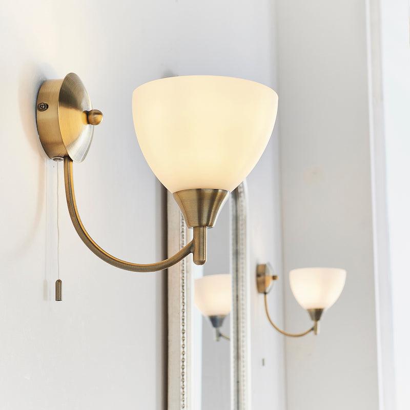 Art Deco Wall Light - Alton Single Arm Antique Brass Finish Wall Light 1805-1AN duo