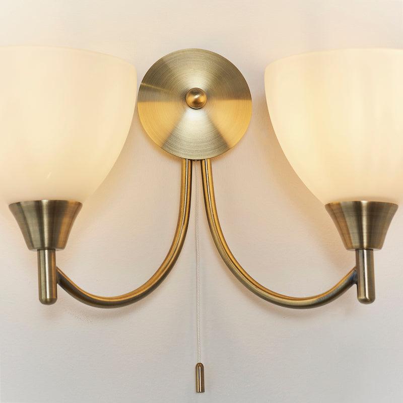 Art Deco Wall Light - Alton Twin Arm Antique Brass Finish Wall Light 1805-2AN close up fitting