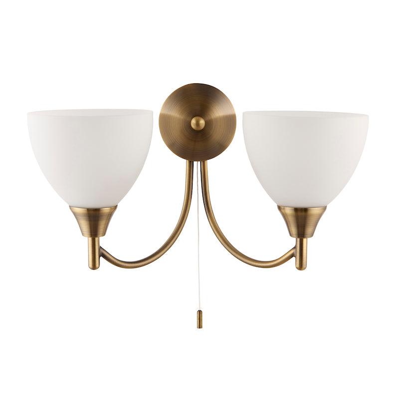 Art Deco Wall Light - Alton Twin Arm Antique Brass Finish Wall Light 1805-2AN outer view turned off