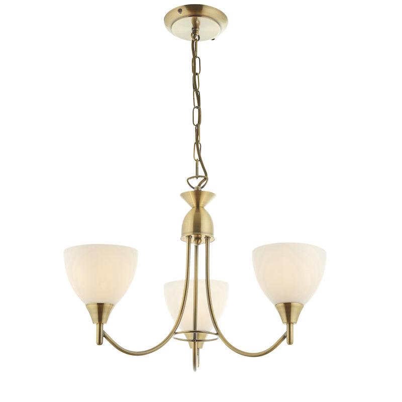 Art Deco Ceiling Light - Alton 3 Arm Antique Brass Finish Pendant Ceiling Light 1805-3AN lamp full view