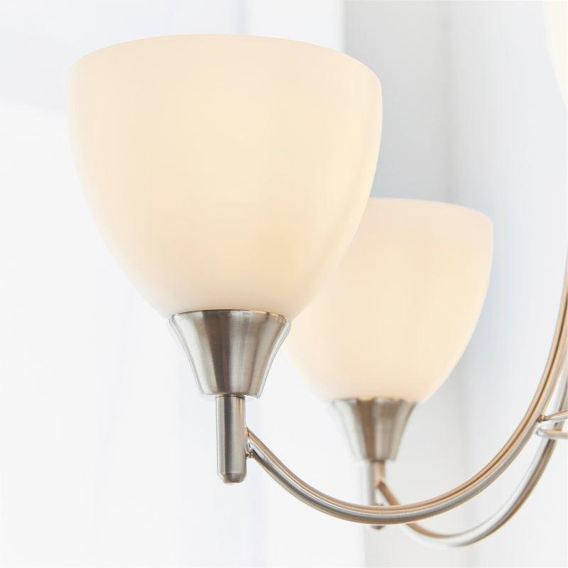 Art Deco Flush & Semi Flush - Alton 5 Arm Satin Nickel Finish Semi Flush Ceiling Light 1805-5SC side view lamps