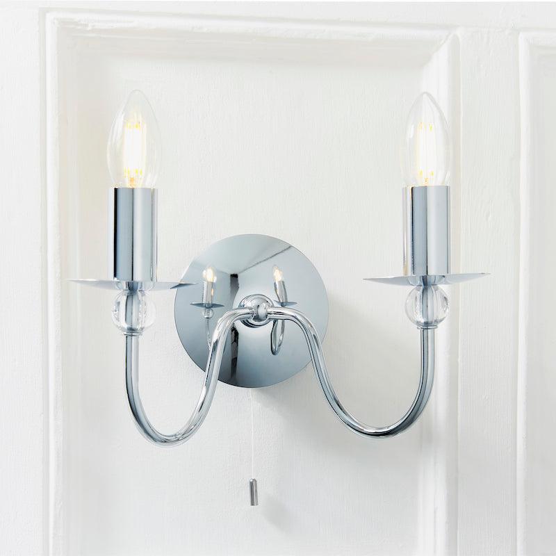 Traditional Wall Lights - Parkstone chrome Finish Twin Arm Wall Light 2013-2CH close up