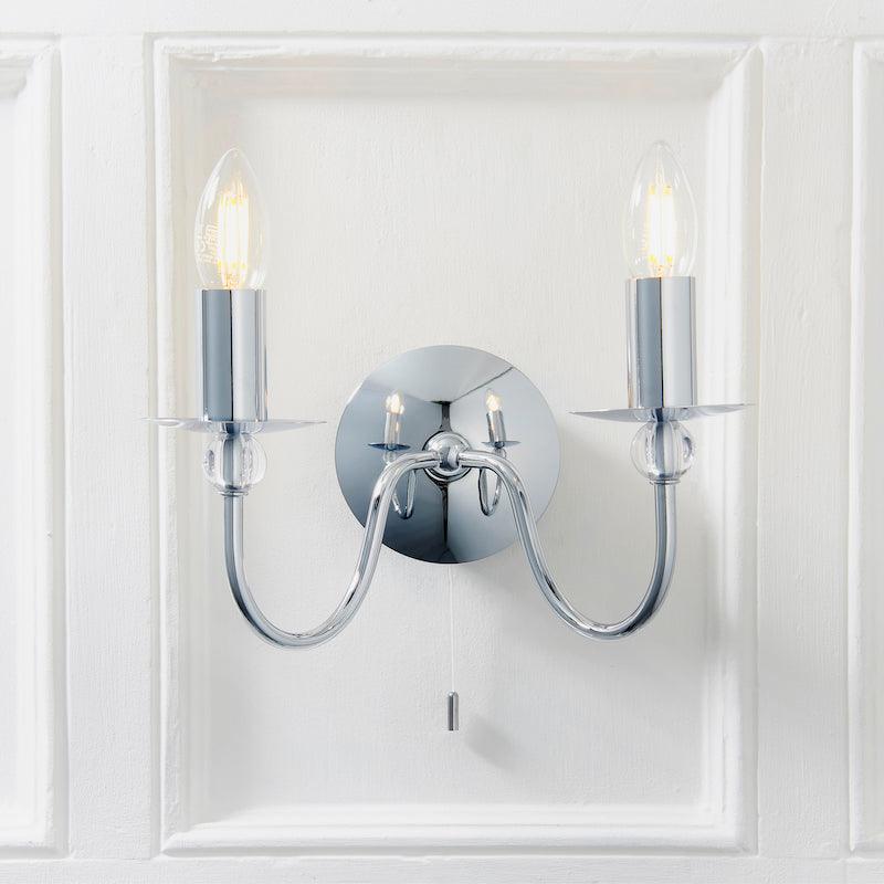 Traditional Wall Lights - Parkstone chrome Finish Twin Arm Wall Light 2013-2CH direct