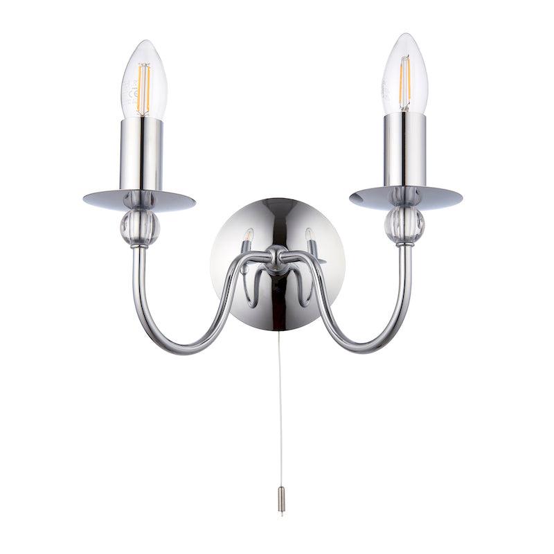 Traditional Wall Lights - Parkstone chrome Finish Twin Arm Wall Light 2013-2CH turned off