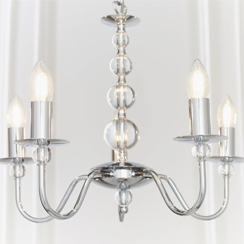 Traditional Ceiling Pendant Lights - Parkstone Chrome Finish 5 Light Chandelier 2013-5CH close up