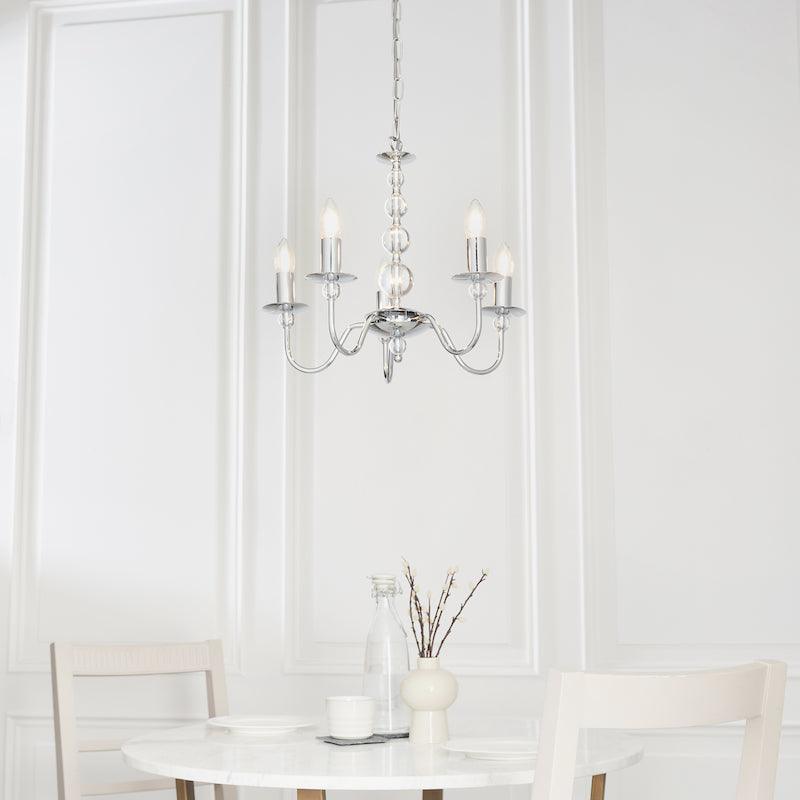 Traditional Ceiling Pendant Lights - Parkstone Chrome Finish 5 Light Chandelier 2013-5CH setting