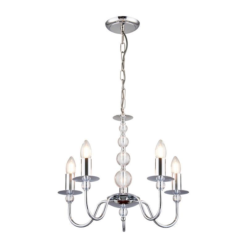 Traditional Ceiling Pendant Lights - Parkstone Chrome Finish 5 Light Chandelier 2013-5CH turned on