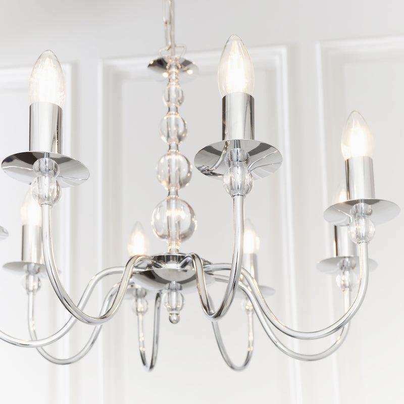 Traditional Ceiling Pendant Lights - Parkstone Chrome Finish 8 Light Chandelier 2013-8CH side angle