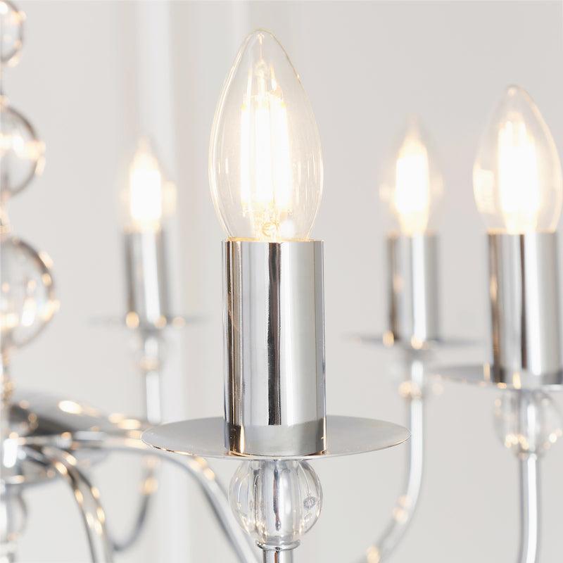 Traditional Ceiling Pendant Lights - Parkstone Chrome Finish 8 Light Chandelier 2013-8CH close up candle