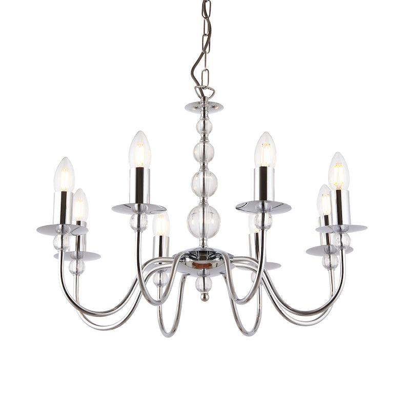 Traditional Ceiling Pendant Lights - Parkstone Chrome Finish 8 Light Chandelier 2013-8CH close up on