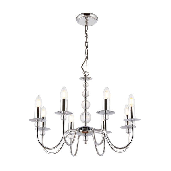 Traditional Ceiling Pendant Lights - Parkstone Chrome Finish 8 Light Chandelier 2013-8CH full turned on