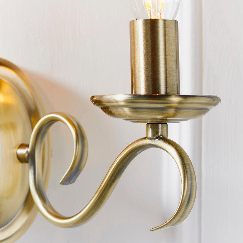 Traditional Wall Lights - Bernice Antique Brass Finish Twin Arm Wall Light 2030-2AN bulb fitting