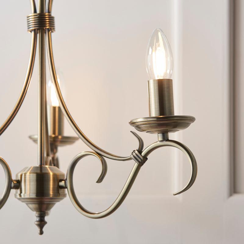 Traditional Ceiling Pendant Lights - Bernice Antique Brass Finish 3 Light Chandelier 2030-3AN 2030-3AN bulb