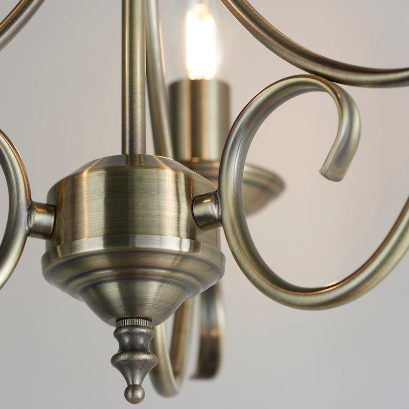 Traditional Ceiling Pendant Lights - Bernice Antique Brass Finish 3 Light Chandelier 2030-3AN 2030-3AN very close close up