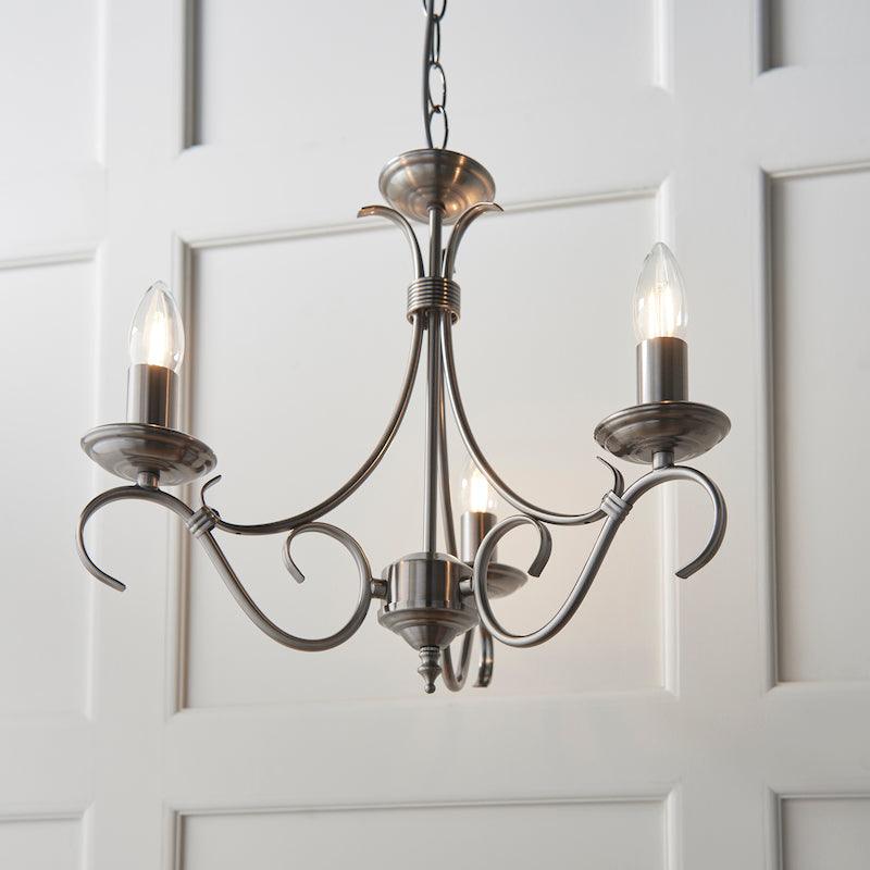 Traditional Ceiling Pendant Lights - Bernice Antique Silver Finish 3 Light Chandelier 2030-3AS 2030-3AS upwards view