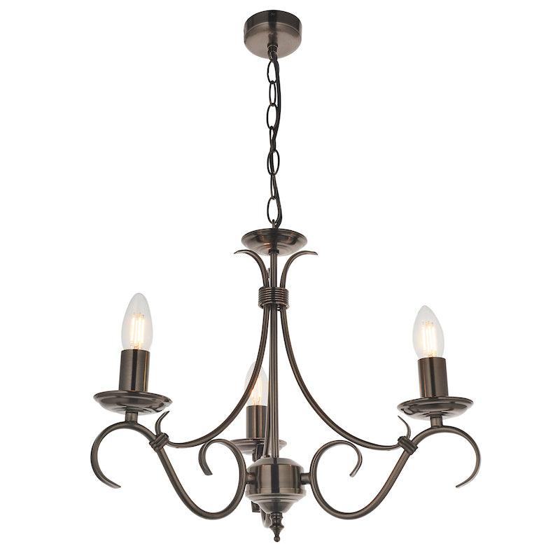 Traditional Ceiling Pendant Lights - Bernice Antique Silver Finish 3 Light Chandelier 2030-3AS 2030-3AS full view