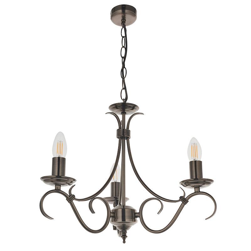 Traditional Ceiling Pendant Lights - Bernice Antique Silver Finish 3 Light Chandelier 2030-3AS 2030-3AS closer view