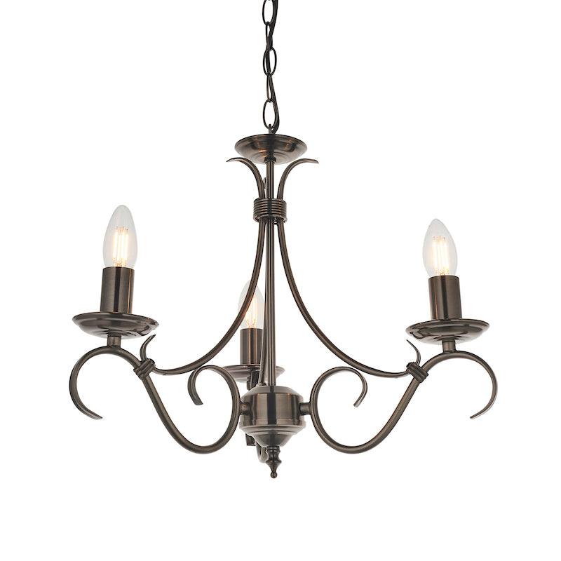Traditional Ceiling Pendant Lights - Bernice Antique Silver Finish 3 Light Chandelier 2030-3AS 2030-3AS close up