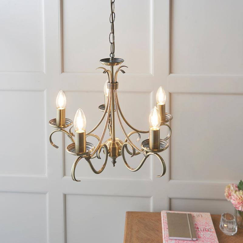Traditional Ceiling Pendant Lights - Bernice Antique Brass Finish 5 Light Chandelier 2030-5AN above view