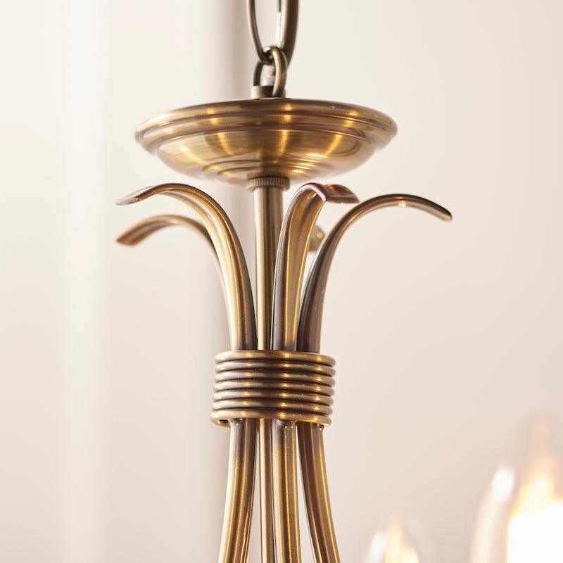 Traditional Ceiling Pendant Lights - Bernice Antique Brass Finish 5 Light Chandelier 2030-5AN close up fitting