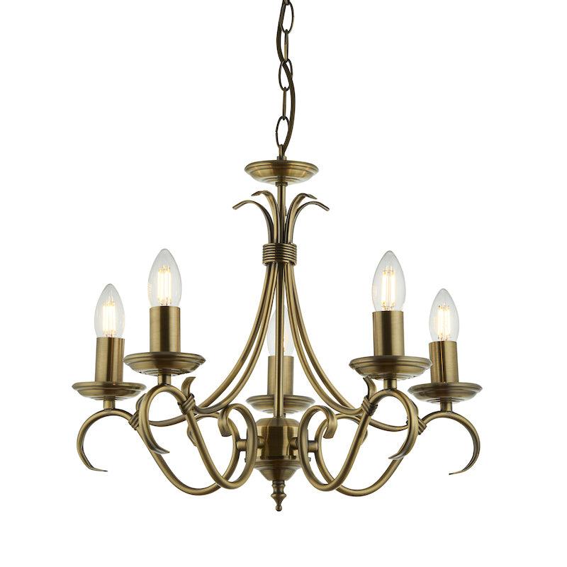 Traditional Ceiling Pendant Lights - Bernice Antique Brass Finish 5 Light Chandelier 2030-5AN half image