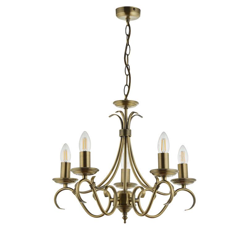 Traditional Ceiling Pendant Lights - Bernice Antique Brass Finish 5 Light Chandelier 2030-5AN all
