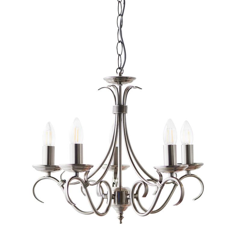 Traditional Ceiling Pendant Lights - Bernice Antique Silver Finish 5 Light Chandelier 2030-5AS lamp view