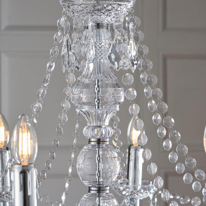 Traditional Ceiling Pendant Lights - Clearence Clear Acrylic & Chrome Plate 8LT Pendant Ceiling Light 308-8CL handle 2