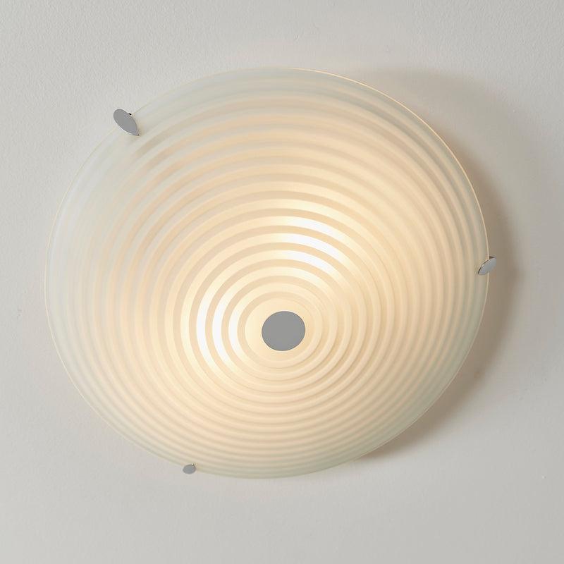Tiffany Lamps & Lighting Roundel 2LT Flush Frosted & Clear Patterned Glass with Chrome Plate Flush Ceiling Light 633-32by Endon under