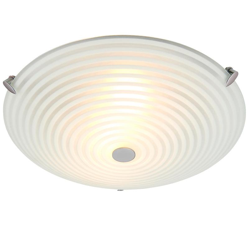 Tiffany Lamps & Lighting Roundel 2LT Flush Frosted & Clear Patterned Glass with Chrome Plate Flush Ceiling Light 633-32by Endon on