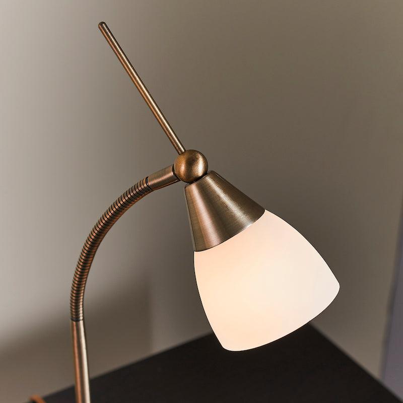 Endon Range Antique Brass & White Glass Table Lamp 6