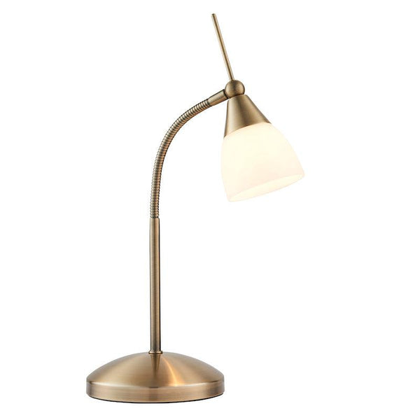Endon Range Antique Brass & White Glass Table Lamp 1