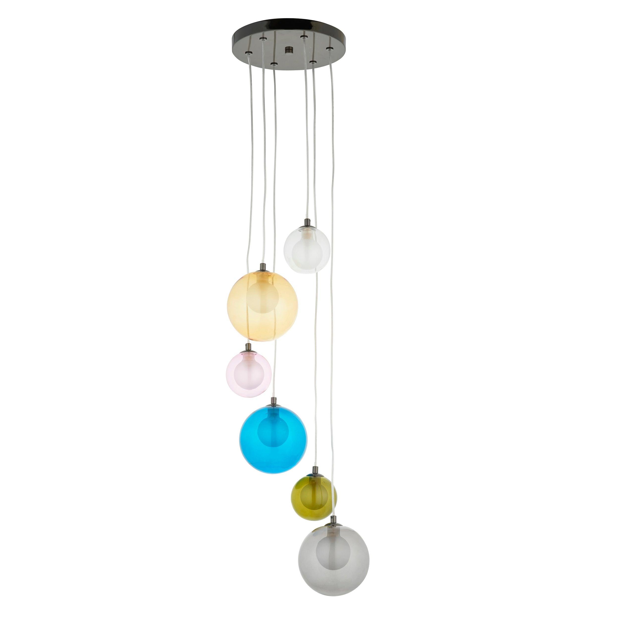 Rainbow 6 Light Multi-Coloured Glass Pendant Light-Ceiling Pendant Lights-Living Lights-7-Tiffany Lighting Direct
