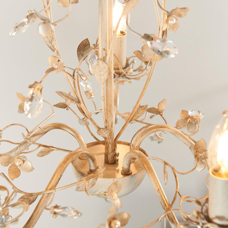 Traditional Ceiling Pendant Lights - Lullaby Cream And Gold Painted 5 Light Chandelier LULLABY-5CR close up