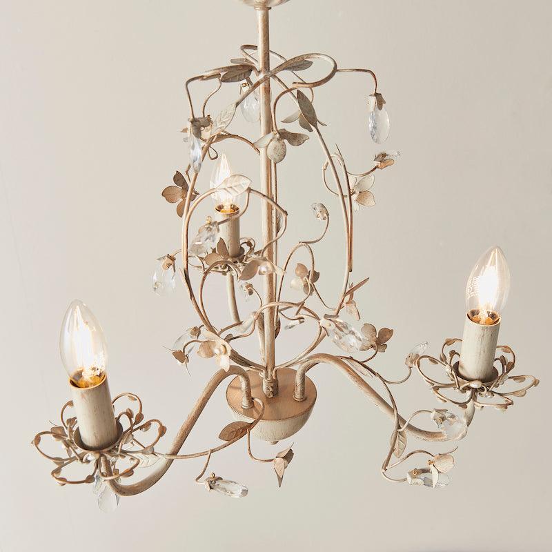 Traditional Ceiling Pendant Lights - Lullaby Cream And Gold Painted 3 Light Chandelier LULLABY-3CR close up