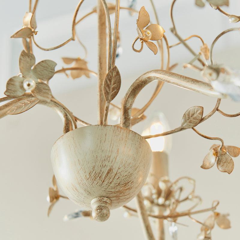 Traditional Ceiling Pendant Lights - Lullaby Cream And Gold Painted 3 Light Chandelier LULLABY-3CR very close up