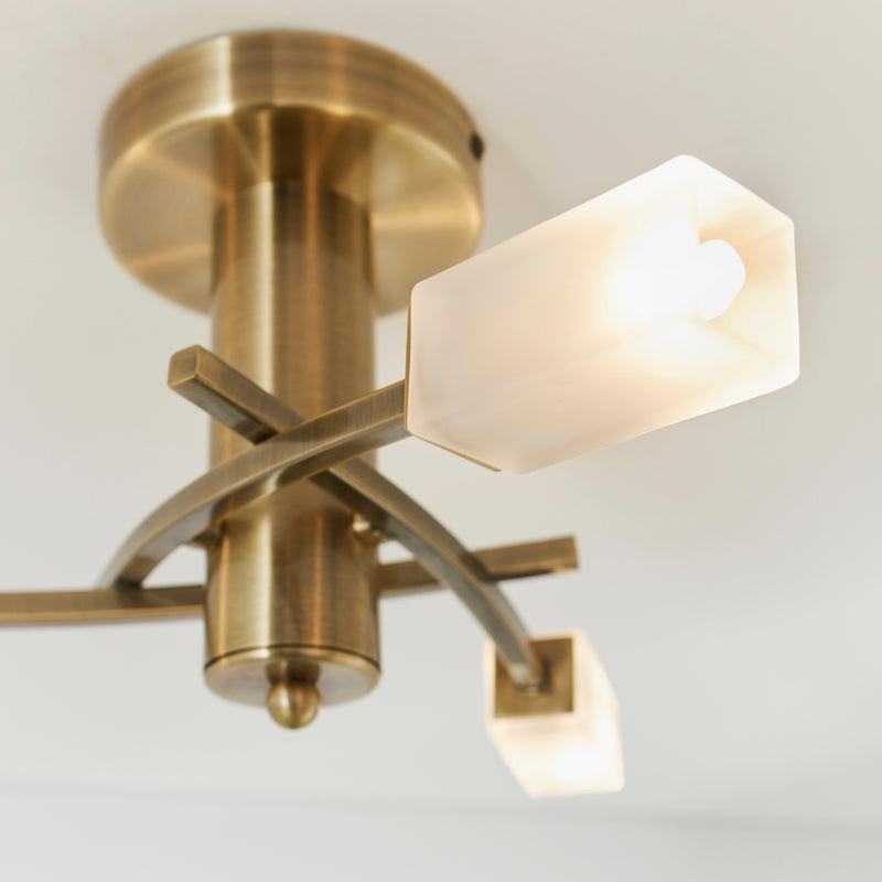 Havana 3lt  Brass Semi Flush Ceiling Light by Endon Lighting side bulb
