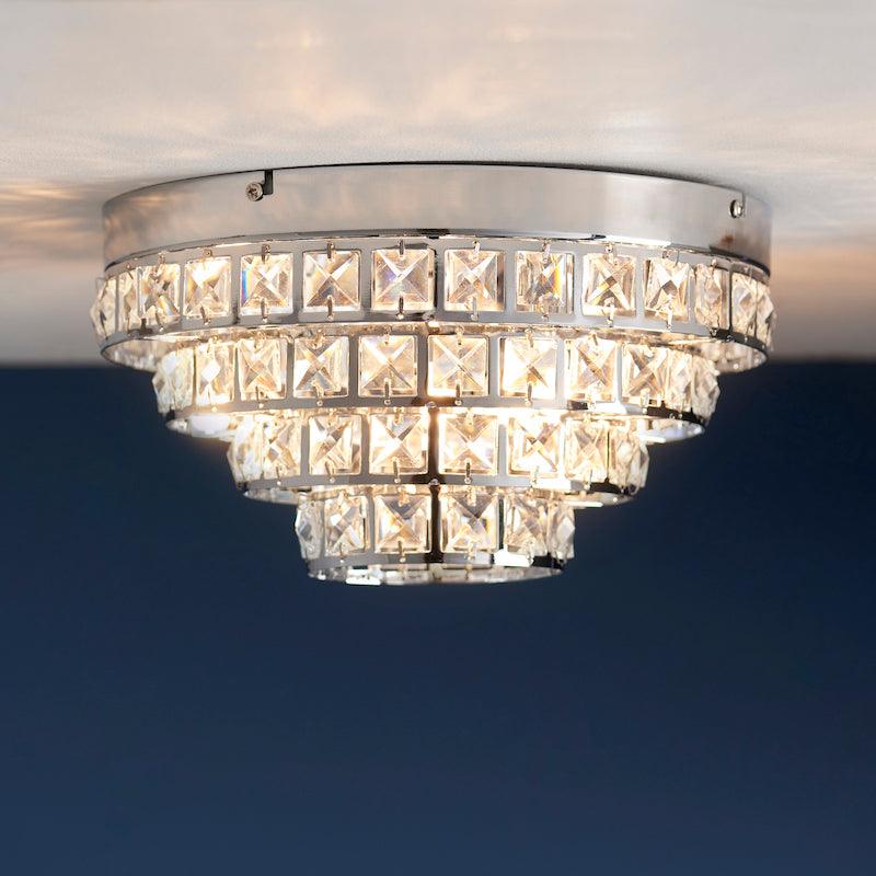 Traditional Flush And Semi Flush Ceiling Lights - Motown Chrome Plate & Clear Crystal Glass 4LT Flush MOTOWN-4CH front